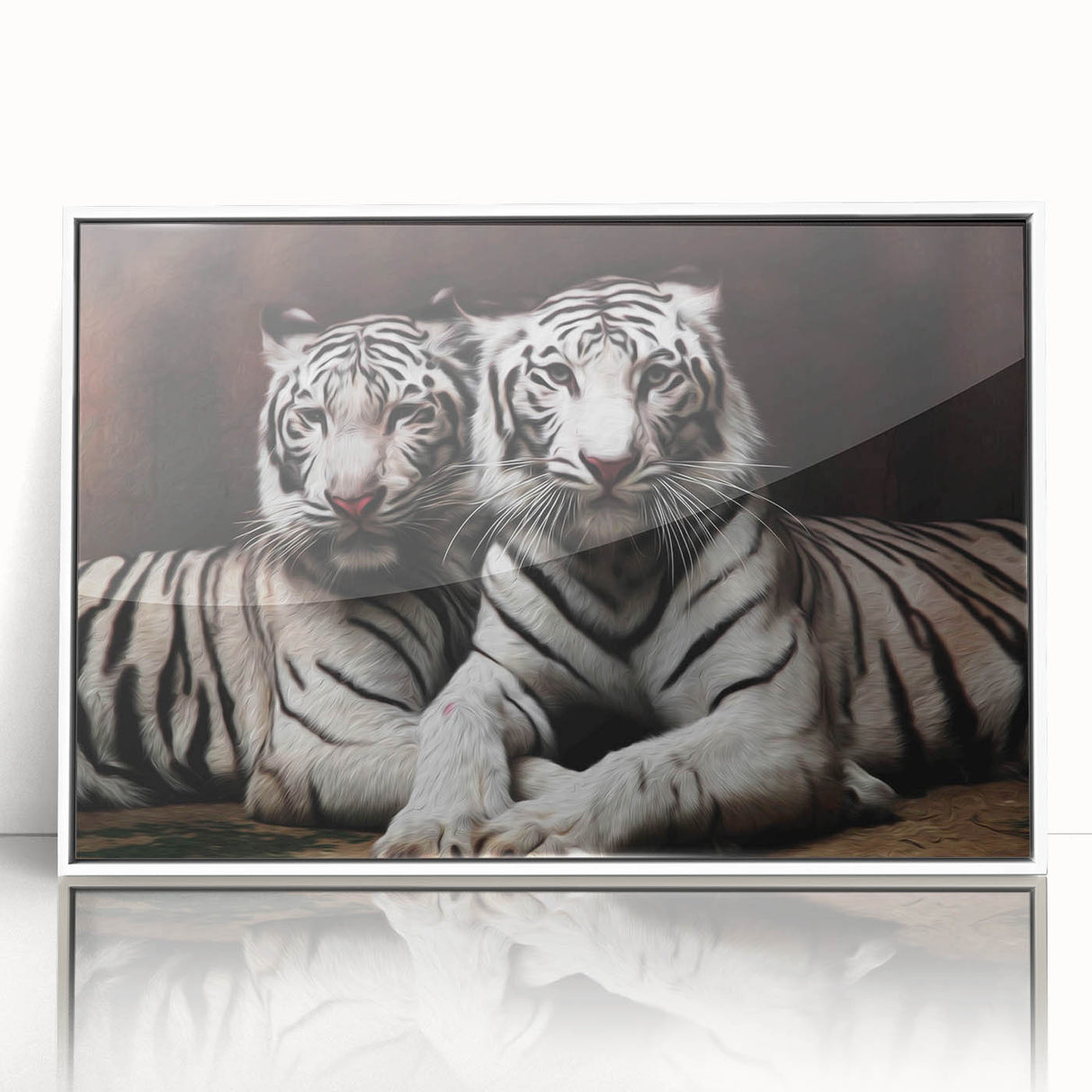 Framed acrylic wall art featuring a striking tiger design in vibrant colors, set against a clean white background, perfect for animal lovers and home decor enthusiasts.