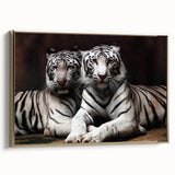 Framed wall art showcasing a majestic tiger design on canvas with a gold frame, highlighting vibrant colors and intricate details, ideal for wildlife enthusiasts' decor.