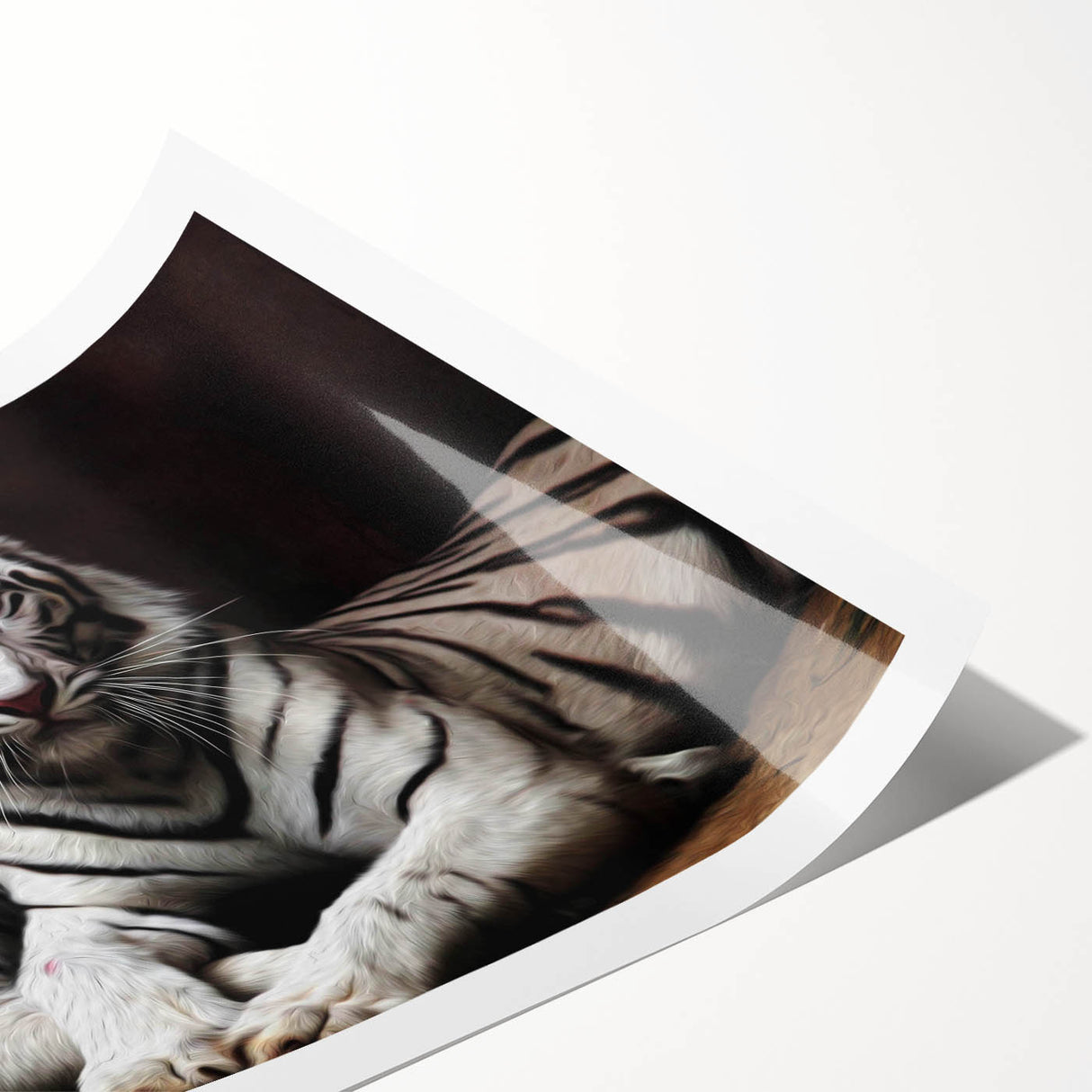 Vibrant tiger wall art print showcasing a majestic tiger in a lush jungle setting, rolled and ready for framing. Perfect for wildlife enthusiasts and home decor.