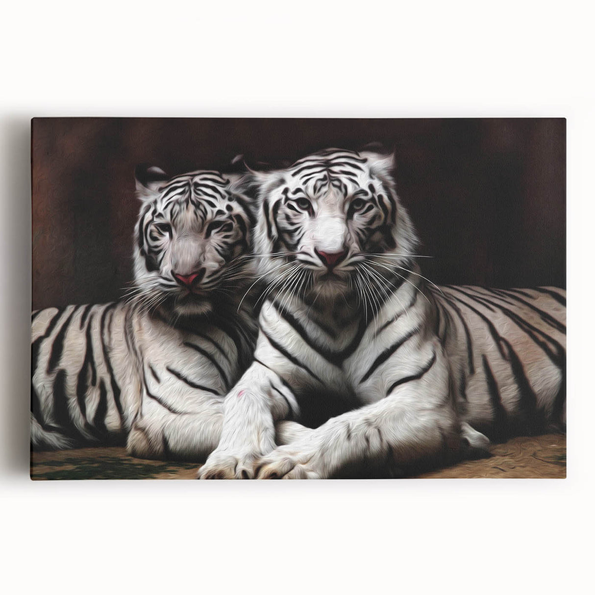 Stretched canvas artwork showcasing a vibrant tiger design, featuring bold orange and black stripes against a natural background, ideal for wildlife enthusiasts.