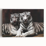 Stretched canvas artwork showcasing a vibrant tiger design, featuring bold orange and black stripes against a natural background, ideal for wildlife enthusiasts.