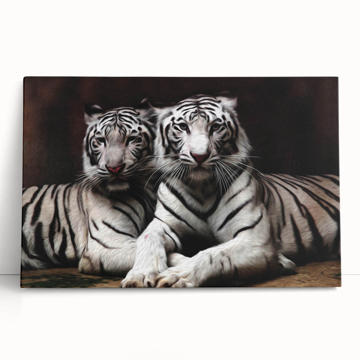 Stretched canvas wall art featuring a vibrant tiger design, showcasing intricate details and bold colors, perfect for adding a wild touch to any decor.
