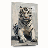 Tiger wall art design displayed on acrylic glass, showcasing vibrant colors and intricate details in a side view, perfect for wildlife enthusiasts and home decor.