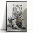 Framed wall art featuring a striking tiger design in vibrant colors, showcasing intricate details and a sleek black frame, perfect for animal lovers and home decor enthusiasts.