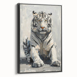 Framed canvas wall art featuring a striking tiger design in vibrant colors, set against a black background, ideal for wildlife enthusiasts and modern decor.