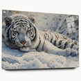 Detailed wall art featuring a vibrant tiger design, displayed in an acrylic glass frame with pins, showcasing its vivid colors and intricate details against a clean background, perfect for wildlife enthusiasts and modern decor.