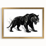 Gold-framed wall art featuring a striking tiger design, showcasing vibrant colors and intricate details, perfect for wildlife enthusiasts and home decor.