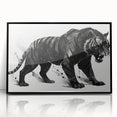 Framed wall art showcasing a striking tiger design in vibrant colors, featuring a sleek black frame that enhances the artwork's bold presence, perfect for wildlife enthusiasts.