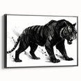 Framed canvas wall art showcasing a striking tiger design with vibrant orange and black stripes on a neutral background, ideal for wildlife enthusiasts and modern decor.