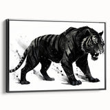 Framed canvas wall art showcasing a striking tiger design with vibrant orange and black stripes on a neutral background, ideal for wildlife enthusiasts and modern decor.