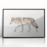 Framed acrylic wall art featuring a striking wolf design in a sleek black frame, ideal for wildlife enthusiasts and modern decor, showcasing intricate details and vibrant colors.