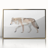 Framed acrylic wall art featuring a striking wolf design with gold accents, showcasing the animal's fierce expression against a dark background, perfect for wildlife enthusiasts.