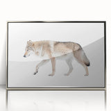 Framed acrylic wall art showcasing a stunning silver wolf design, ideal for wildlife enthusiasts. The sleek finish enhances any modern decor, perfect for animal lovers.