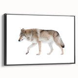 Framed wall art featuring a striking black wolf design on canvas, showcasing intricate details and textures, ideal for wildlife enthusiasts and home decor.