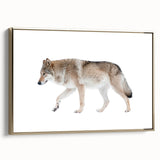 Framed wall art featuring a striking wolf design on canvas, showcasing intricate details and a gold frame, perfect for animal lovers' home decor.
