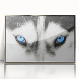 Framed acrylic wall art featuring a striking wolf design, showcasing intricate details and vibrant colors, perfect for nature lovers and home decor enthusiasts.