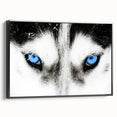 Framed canvas wall art featuring a striking wolf design in a black frame, showcasing intricate details and a dynamic side view, ideal for wildlife enthusiasts.