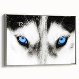 Framed canvas wall art showcasing a striking silver wolf design, highlighting intricate details and textures. Perfect for wildlife enthusiasts and modern decor.