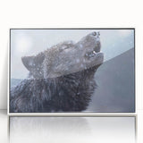 Framed wall art featuring a striking wolf design in a white frame, showcasing intricate details and vibrant colors, perfect for wildlife enthusiasts and modern decor.