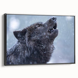 Framed canvas wall art featuring a striking black-and-white wolf design, showcasing intricate details and a sleek modern aesthetic, perfect for nature lovers and home decor enthusiasts.