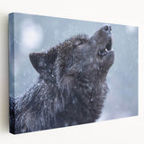 Stretched canvas wall art showcasing a striking wolf design, featuring detailed fur textures and a dynamic side view, perfect for wildlife enthusiasts and home decor.