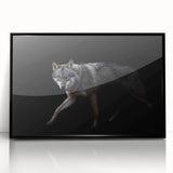 Framed acrylic wall art featuring a striking wolf design from the 'Animals A Wild Life' collection, set against a sleek black background, perfect for nature lovers.