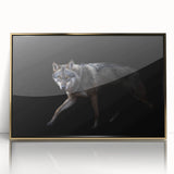 Framed wall art featuring a striking wolf design in gold accents, showcasing intricate details and textures, perfect for animal lovers and nature enthusiasts.