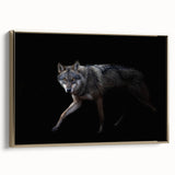 Framed wall art showcasing a striking wolf design in a gold frame, emphasizing intricate details and textures, perfect for wildlife enthusiasts and modern decor.