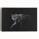 Stretched canvas wall art showcasing a majestic wolf design in a forest setting, with detailed fur textures and vibrant colors, ideal for animal lovers and home decor enthusiasts.