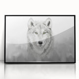 Framed acrylic wall art showcasing a striking wolf design in black, perfect for animal lovers and home decor enthusiasts, highlighting nature's beauty.