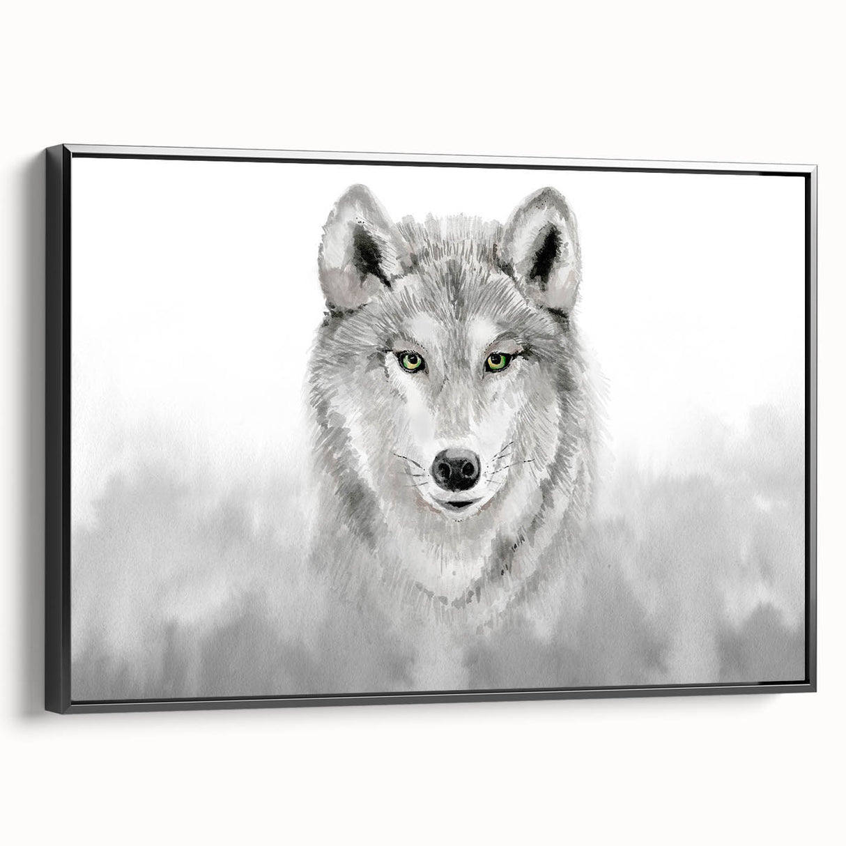 Framed canvas wall art featuring a striking wolf design in black and white, showcasing intricate details and textures, perfect for nature enthusiasts and modern decor.