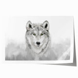 Stunning wall art print featuring a majestic wolf design in a wild, natural setting, highlighting intricate details and vibrant colors, ideal for animal lovers and home decor enthusiasts.