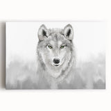 Stretched canvas wall art featuring a striking wolf design, showcasing intricate details and vibrant colors, ideal for wildlife enthusiasts and modern decor.