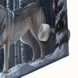 Close-up of a striking wolf design wall art piece, showcasing intricate details and vibrant colors on acrylic glass, ideal for nature enthusiasts. Perfect for enhancing home decor with a wild aesthetic.
