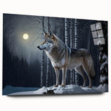Side view of a striking wolf design acrylic wall art piece, showcasing intricate details and vibrant colors, perfect for wildlife enthusiasts and home decor.