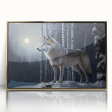 Framed acrylic wall art showcasing a majestic wolf design in a gold frame, highlighting the intricate details of the animal's fur and piercing eyes, perfect for nature enthusiasts.
