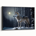 Framed canvas wall art featuring a striking wolf design, showcasing intricate details and a black frame, ideal for enhancing modern home decor.