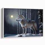 Framed wall art featuring a striking wolf design on a white canvas, showcasing detailed textures and vibrant colors, perfect for nature lovers' home decor.