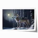Wolf-themed wall art print showcasing a striking design of a majestic wolf surrounded by nature, perfect for wildlife enthusiasts and home decor lovers. This rolled print adds an artistic touch to any space, highlighting the beauty of the wild.
