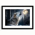 Framed wall art collection showcasing a striking wolf design with a black mat, perfect for wildlife enthusiasts. The piece adds a touch of nature-inspired elegance to any decor.