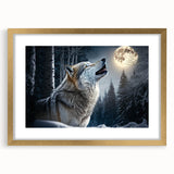 Framed wall art featuring a stunning wolf design with intricate details, set in a gold frame, perfect for wildlife enthusiasts and modern decor.