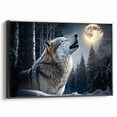Framed canvas wall art featuring a striking wolf design, showcasing intricate details and a black frame, perfect for adding a wild touch to home decor.