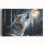 Stretched canvas wall art featuring a striking wolf design, showcasing intricate details and vibrant colors, perfect for adding a wild aesthetic to home decor.