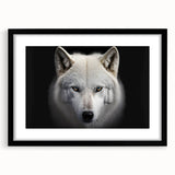 Framed wall art depicting a striking wolf design, showcasing intricate details and vibrant colors. The black frame contrasts beautifully with the artwork, making it a stunning addition to any nature-themed decor. Ideal for animal lovers and home decoration enthusiasts.