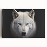 Stretched canvas wall art depicting a majestic wolf in a forest setting, showcasing intricate details and vibrant colors, perfect for wildlife enthusiasts and home decor.