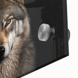 Close-up of an acrylic wall art design featuring a majestic wolf in a natural setting, showcasing intricate details and vibrant colors, ideal for wildlife enthusiasts.