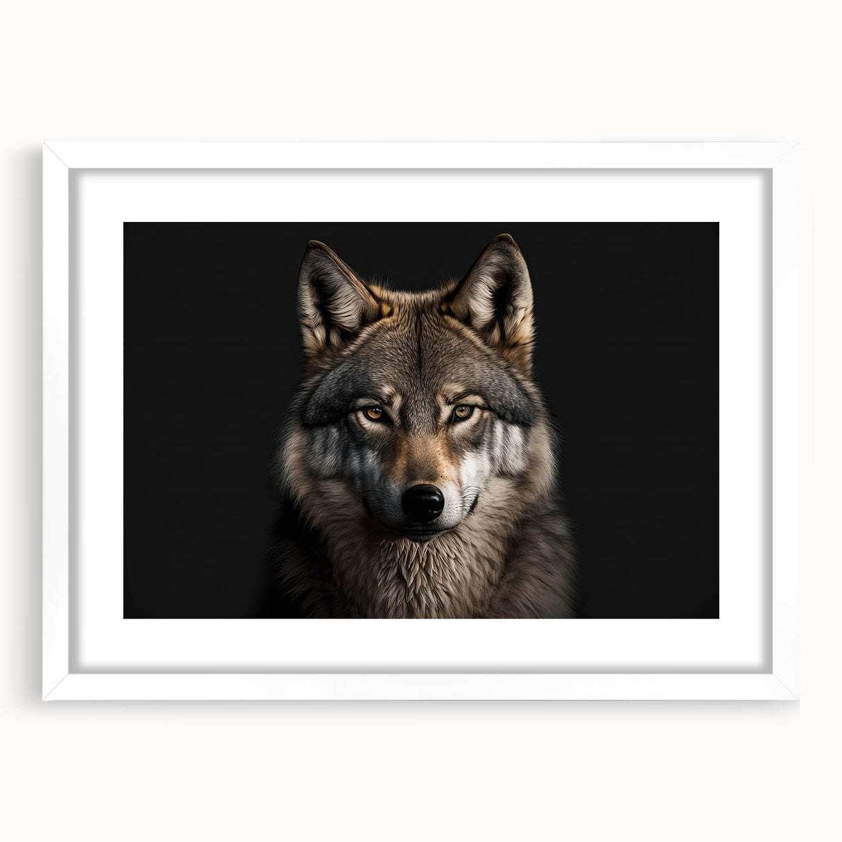 Framed wall art featuring a striking wolf design, showcasing intricate details and vibrant colors, perfect for enhancing wildlife-themed decor in any room.