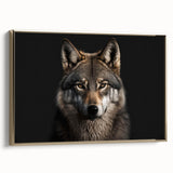 Framed wall art showcasing a majestic wolf design in a gold frame, capturing the essence of wildlife with intricate details, perfect for nature lovers' decor.