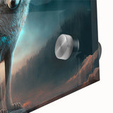 Close-up of a striking wolf wall art design, featuring intricate details on acrylic glass, showcasing the majestic animal in a natural setting, perfect for wildlife enthusiasts.