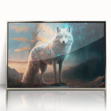 Framed wall art collection featuring a stylized wolf design in silver acrylic, showcasing intricate details and a modern aesthetic, perfect for animal lovers' decor.